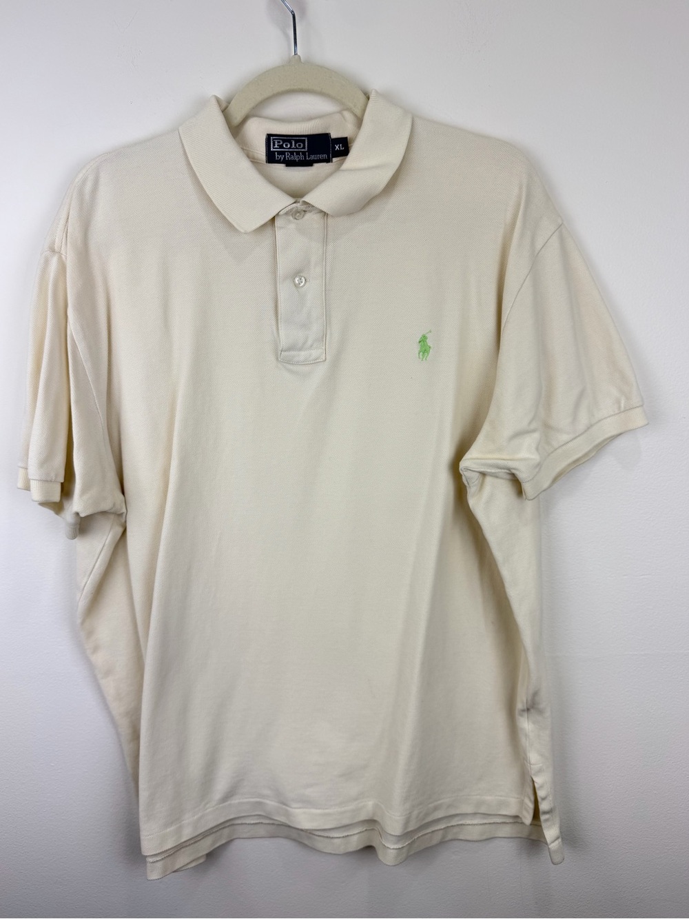 Polo by Ralph Lauren Cream Pique Polo Shirt XL Green Pony Preppy